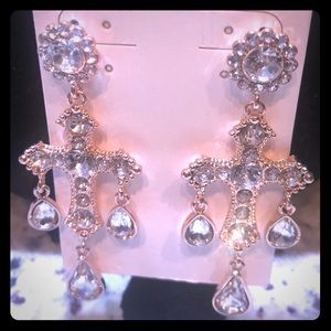 Brand new INC crystal cross stainless earrings
